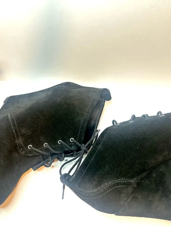 Jessica Simpson Dark Academia Grunge Black Suede Lace-Up Wedge Booties - Picture 7 of 10